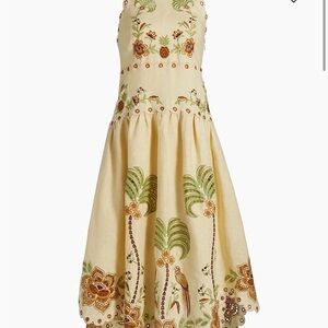 Sand Delicate Forest Embroidered Halter Midi-Dress Farm Rio